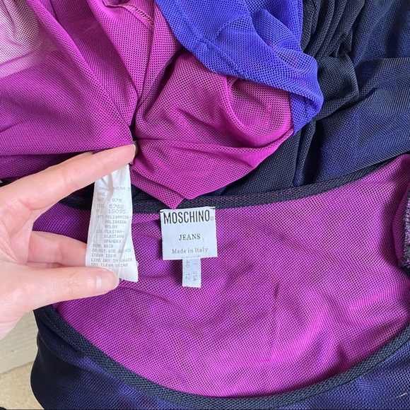 Moschino 90s OS Fishnet Mesh Gothic Punk Dress - Picture 8 of 10